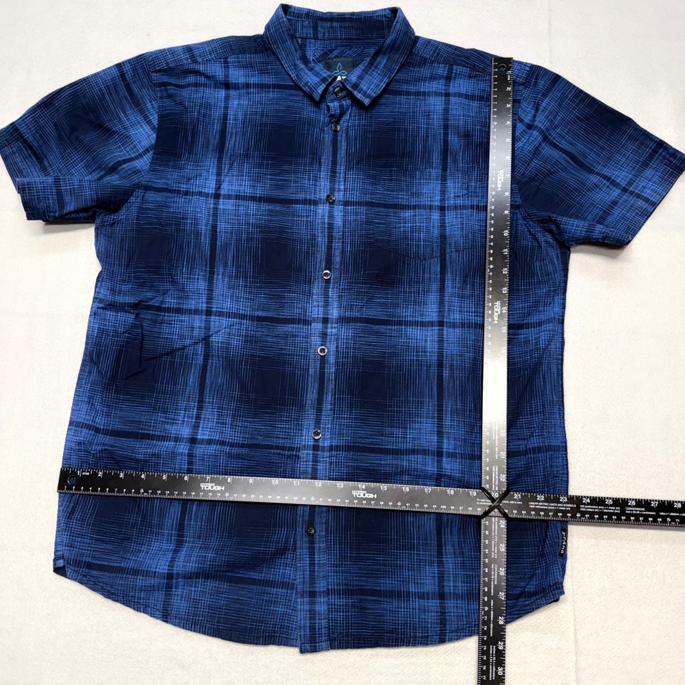Prana Breathe Lukas Mens XL Blue Plaid Short Sleeve Button Down Casual Outdoor - Picture 7 of 14